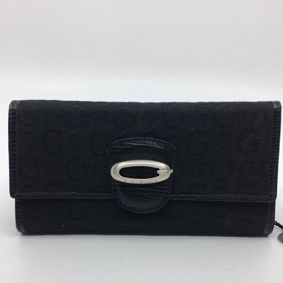 NWT GUESS Timeless Edition SLG Black Canvas Trifold Wallet - Picture 2 of 16